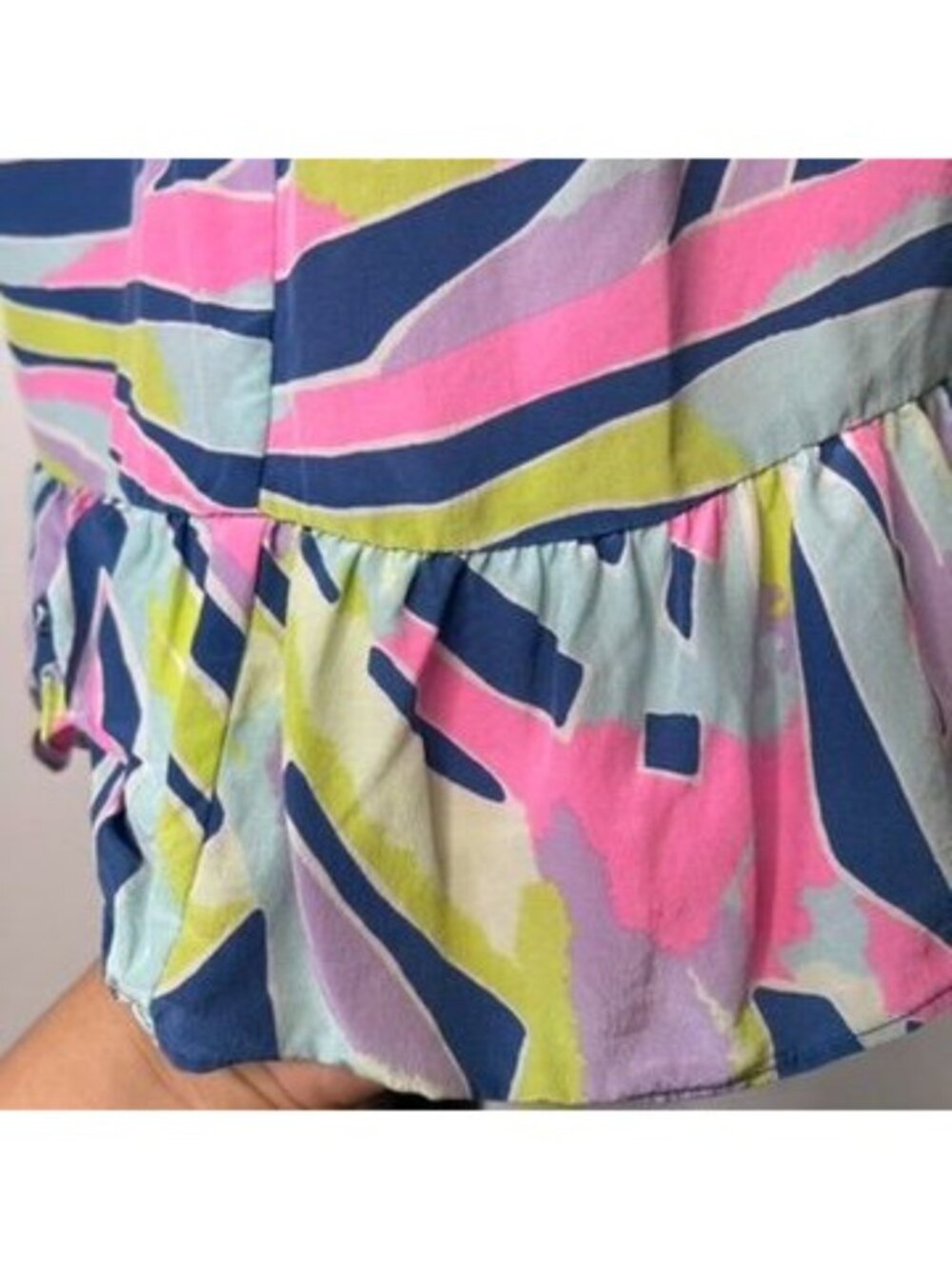 Lilly Pulitzer Zanna Silk Dress SIze L Indigo Sea Dreamin Ruffle Mini 25102 - Picture 3 of 8